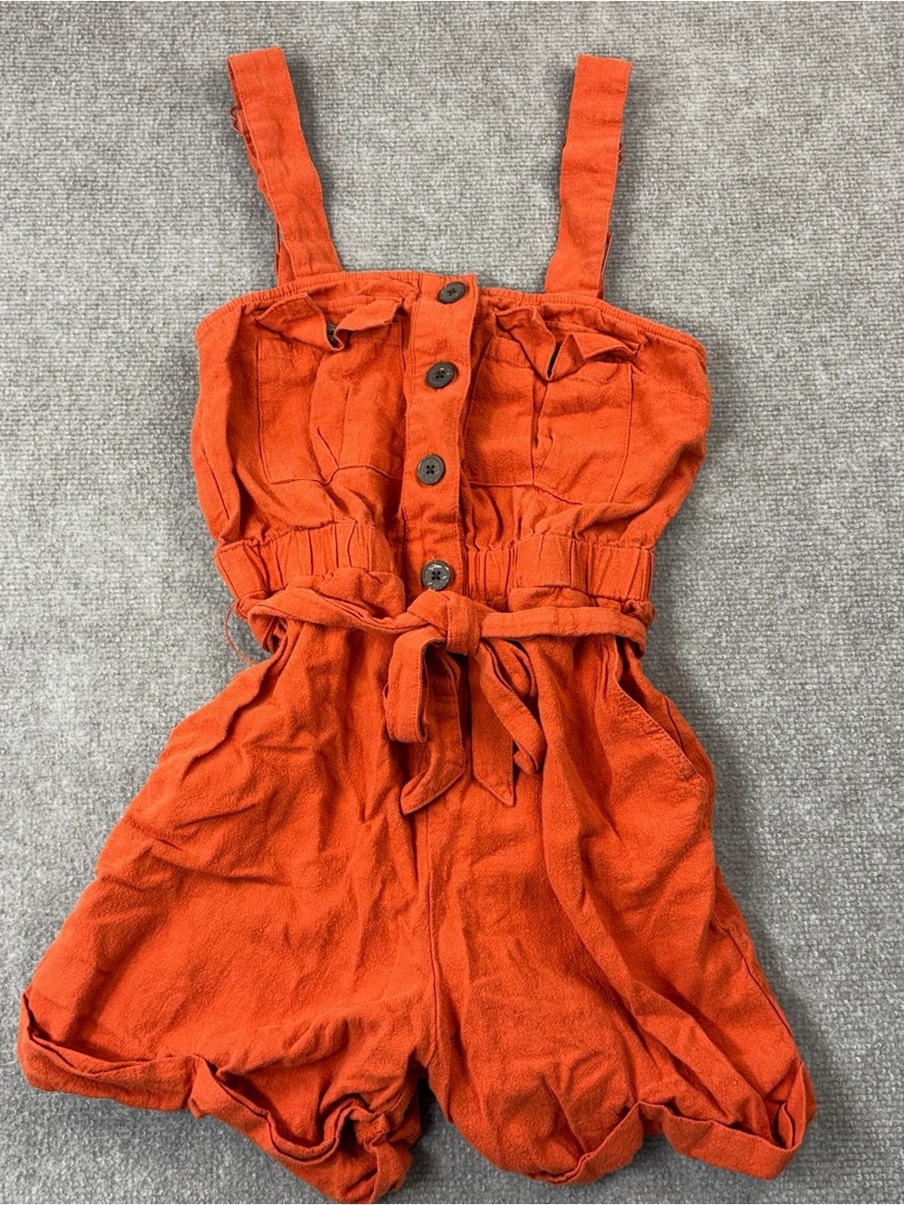 Urban Outfitters Rust-Orange Button-Front Tie-Waist Romper